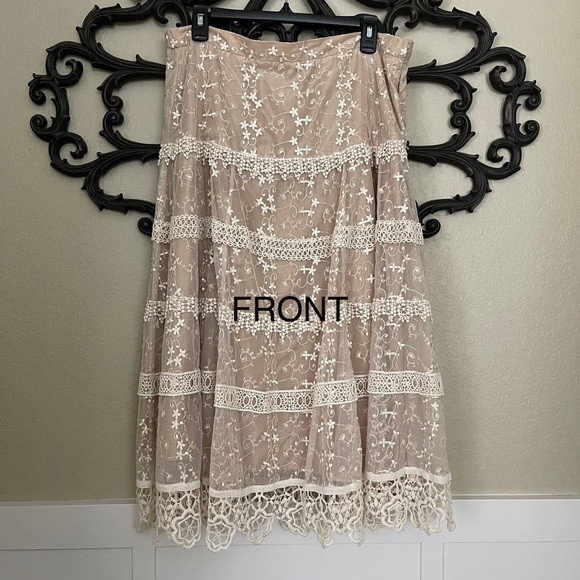 Coldwater Creek Skirt Tiered Cream Lace Size L - Picture 3 of 15